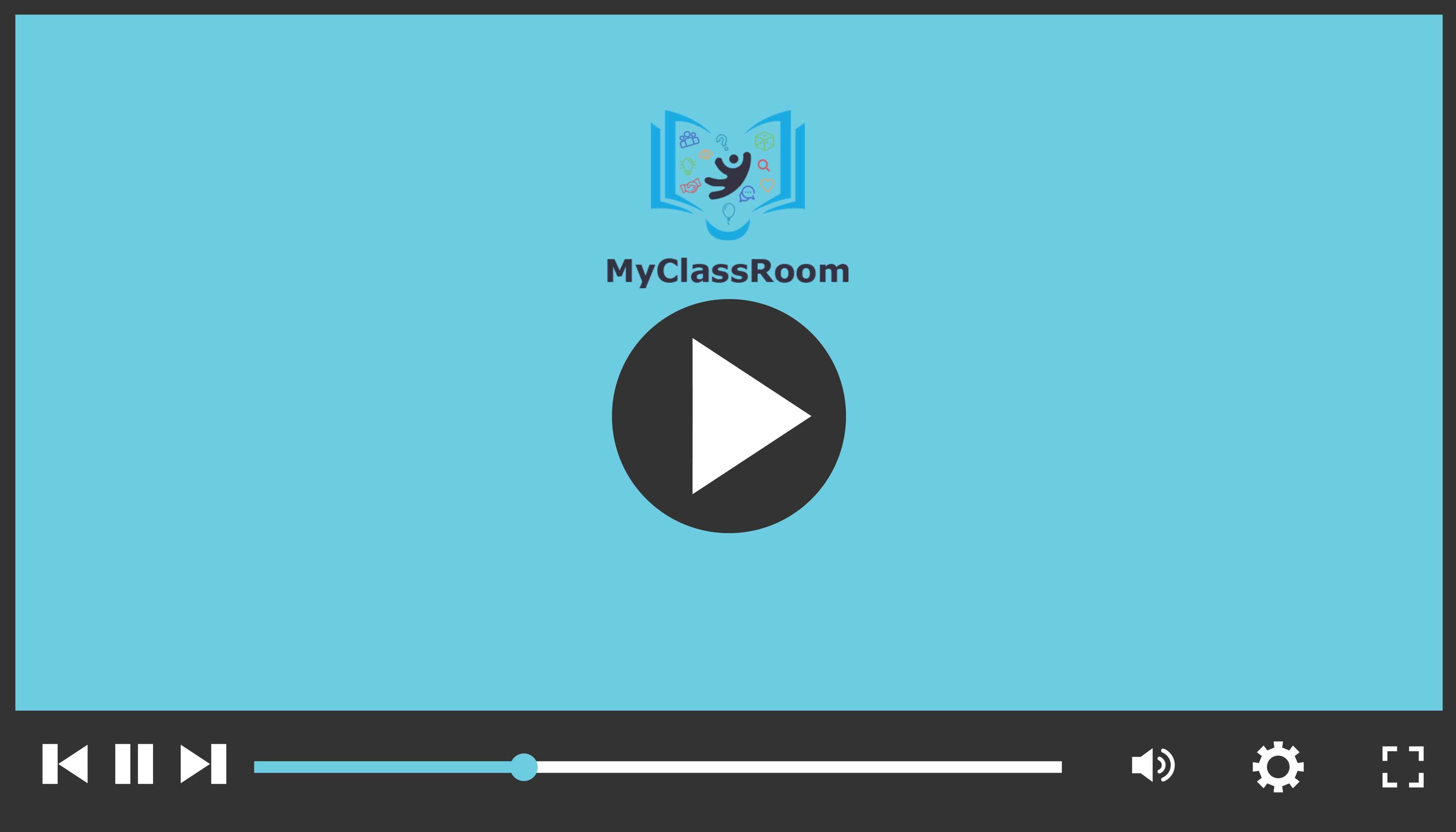 Video player scherm met play button en MyClassRoom logo