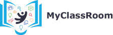 Een boek met activiteiten. MyClassRoom.nu logo